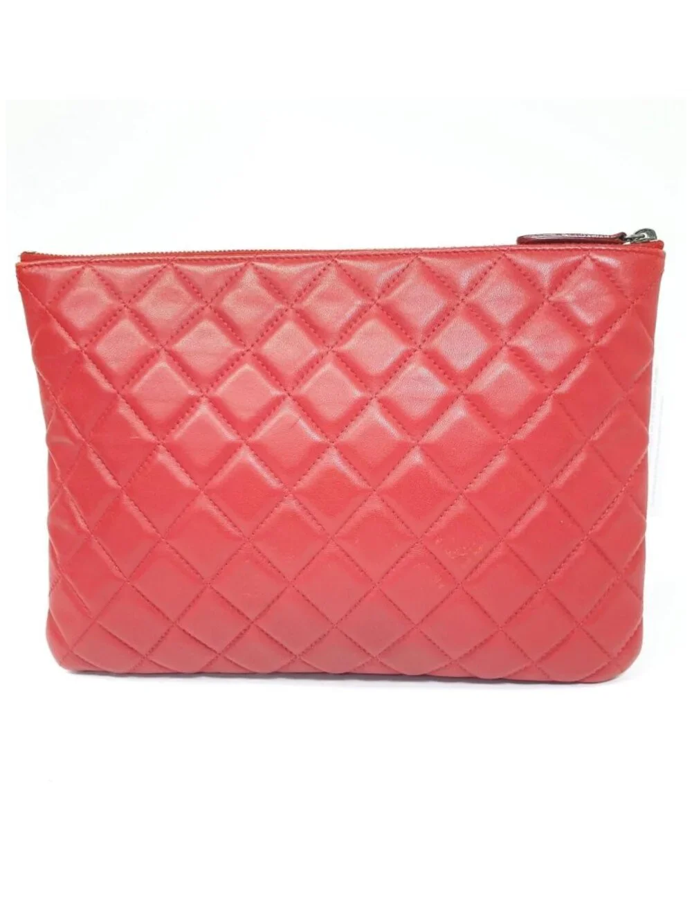 Authentic Chanel Large O Case Red Quilted Leather Clutch